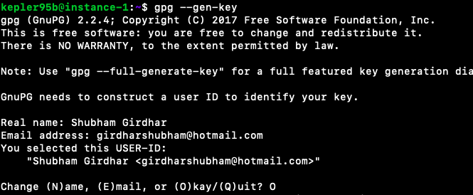 Generating a gpg key